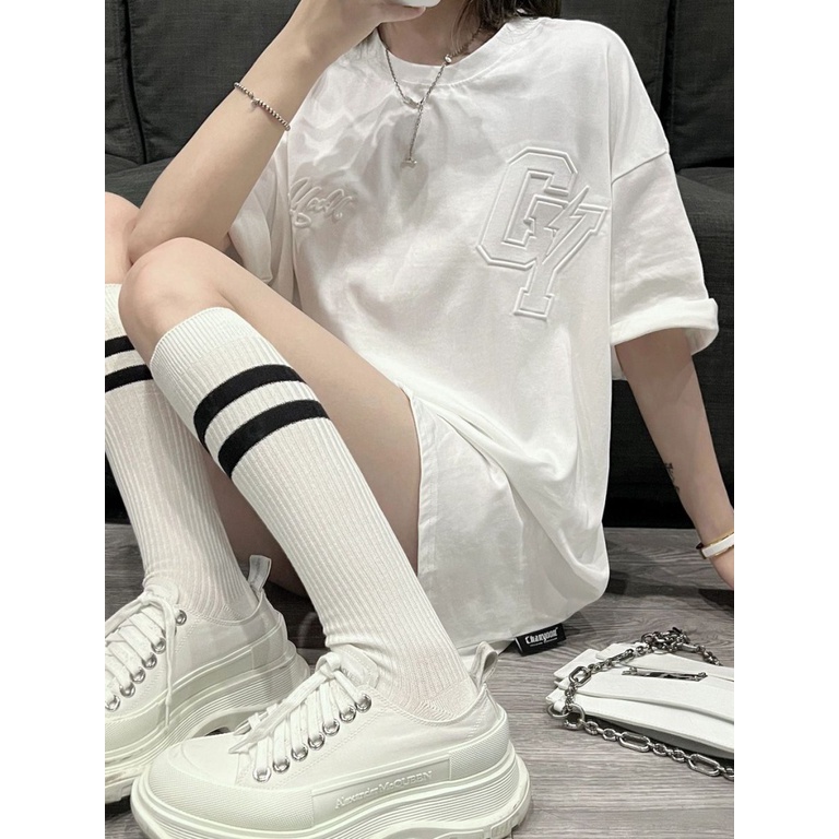 Áo Thun 100% Cotton Tay Ngắn Cổ Tròn Dáng Suông In Họa Tiết Hoạt Hình Thời Trang Hè Phong Cách Hàn Quốc Cho