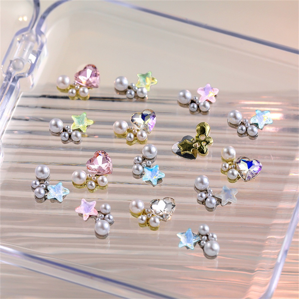 Set 2 Hộp Phụ Kiện Trang Trí Móng Tay Hình Ngôi Sao Năm Cánh Màu Sắc Macaron