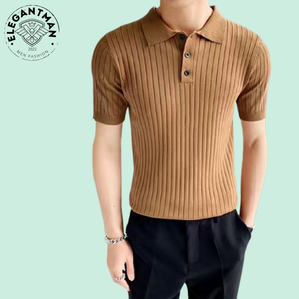 Áo Polo Nam Dệt Kim Slimfit Màu Trơn  Thiết Kế Đơn Giản Thời Trang Công Sở Cho Phong Cách Hàn Quốc