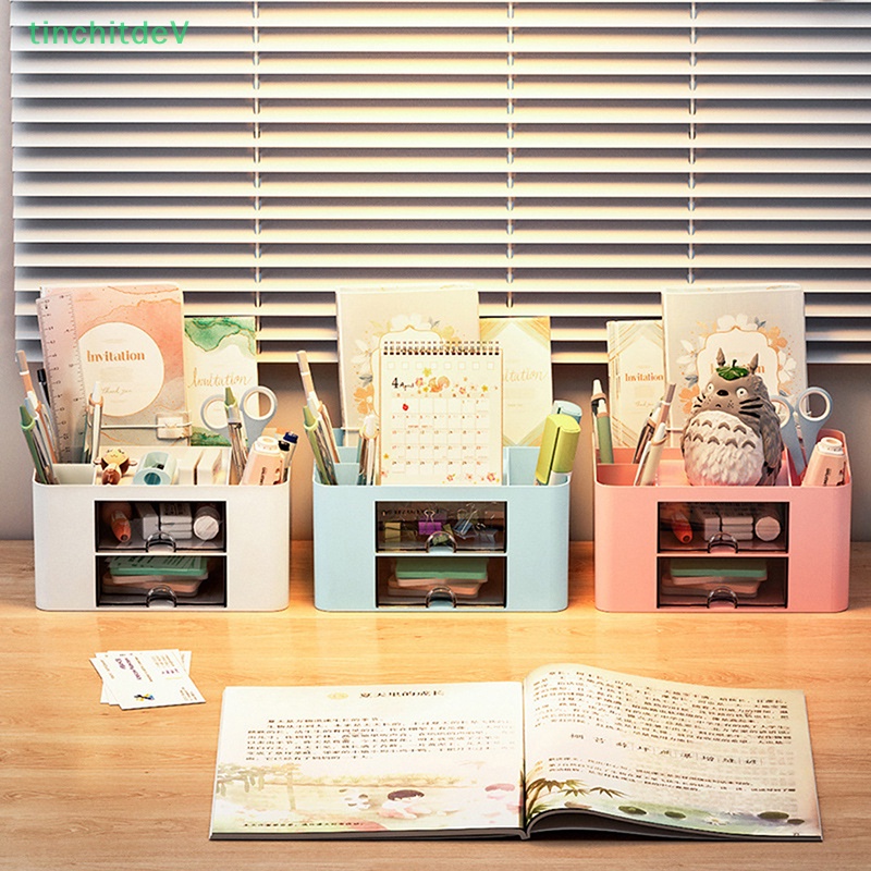 Hộp Đựng Bút 2 Ngăn Sức Chứa Lớn Màu Trơn Đơn Giản