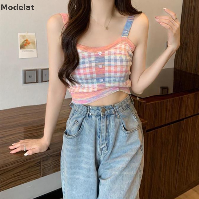 Mfc Áo Hai Dây Dệt Kim Họa Tiết Kẻ Sọc Nhiều Màu Ngọt Ngào Thời Trang Mùa Hè Cho Nữ