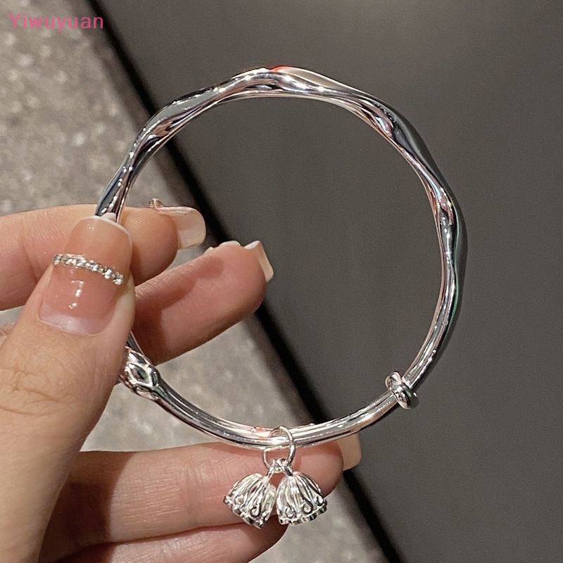 < Yiwuyuan > Vòng Tay Bạc Mặt Nụ Hoa Sen Màu Bạc Vintage Quà Tặng Ngày Của Mobius Thời Trang Nữ