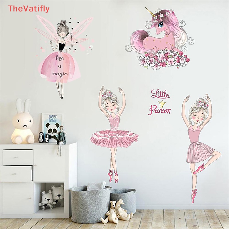 [Thevalifly] Sticker Dán Tường Phòng Bé Gái Múa Ba Lê Hoạt Hình Có Thể Tháo Rời