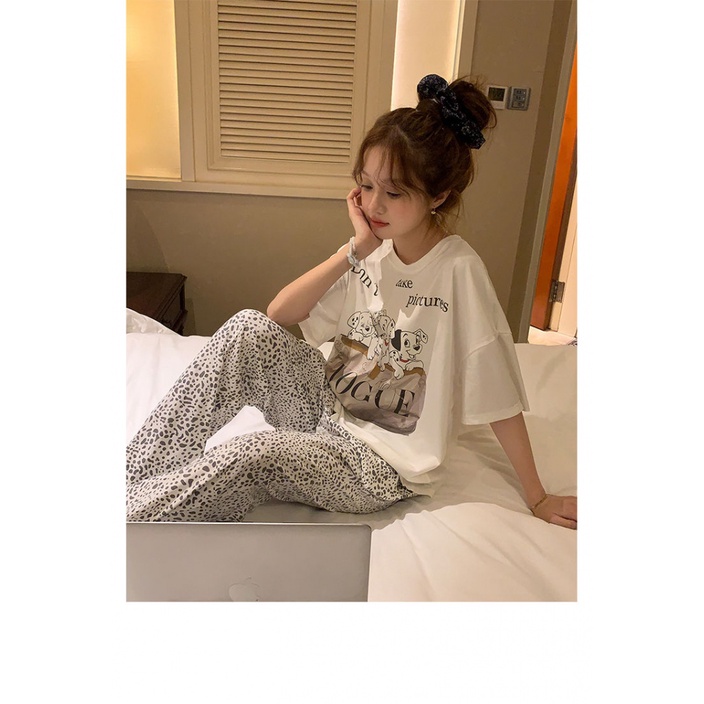 Bộ Đồ Ngủ Ngắn Tay Thoáng Khí Thoải Mái In Họa Tiết Hoạt Hình Cún Cưng Dễ Thương Thời Trang Mù
