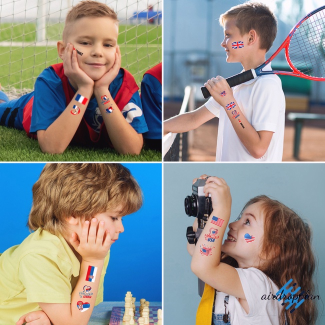 Bộ 10 Miếng Dán Hình Xăm Tạm Thời Chống Thấm Nước Hình Lá Cờ Kích Thước 6.8x12cm