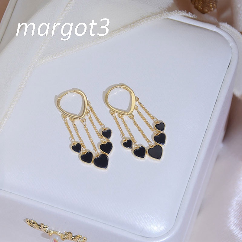 Hoa Tai Dáng Dài Hình Trái Tim Màu Đen Thời Trang Cho Nữ