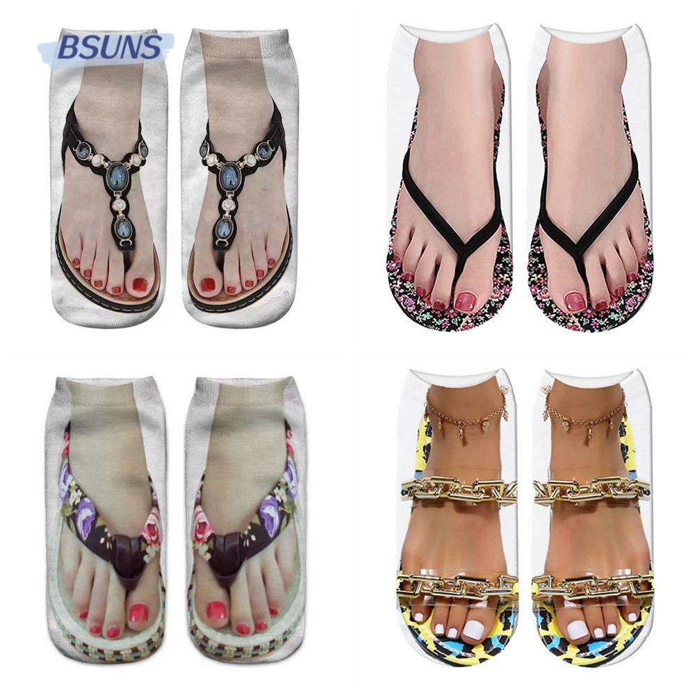 Đôi Vớ Ngắn Bằng Vải Cotton Mềm Mại Thoải Mái In Họa Tiết Múa Ba Lê 3D