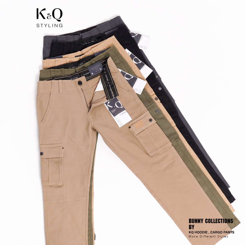 Quần cargo pants kaki co giãn KQSTYLING  form relaxed fit cotton premium đen