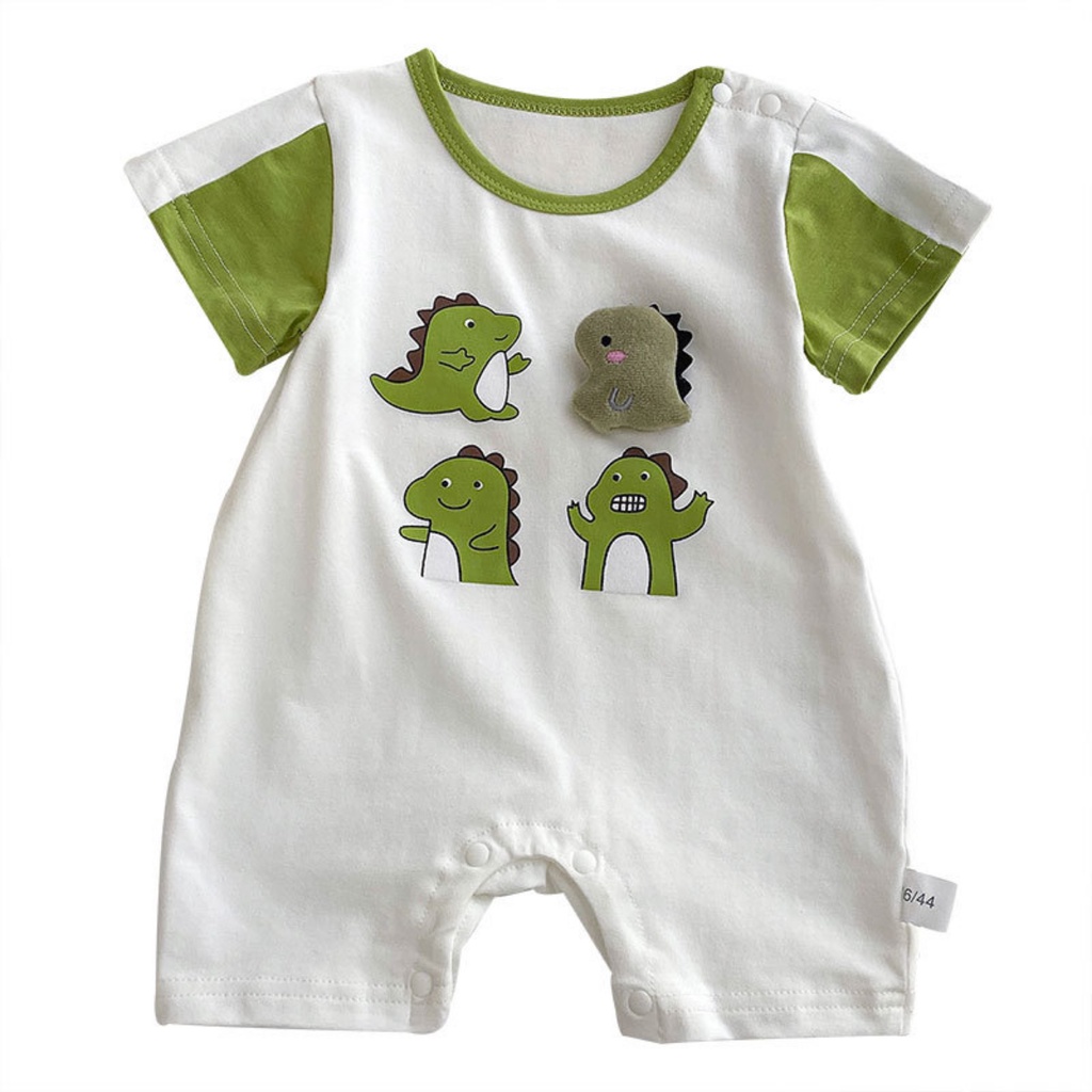 Bộ Áo Liền Quần Bằng Cotton Tay Ngắn In Hình Khủng Long Hoạt Hình Dễ Thương Thời Trang Mùa Hè Cho Bé 0-2