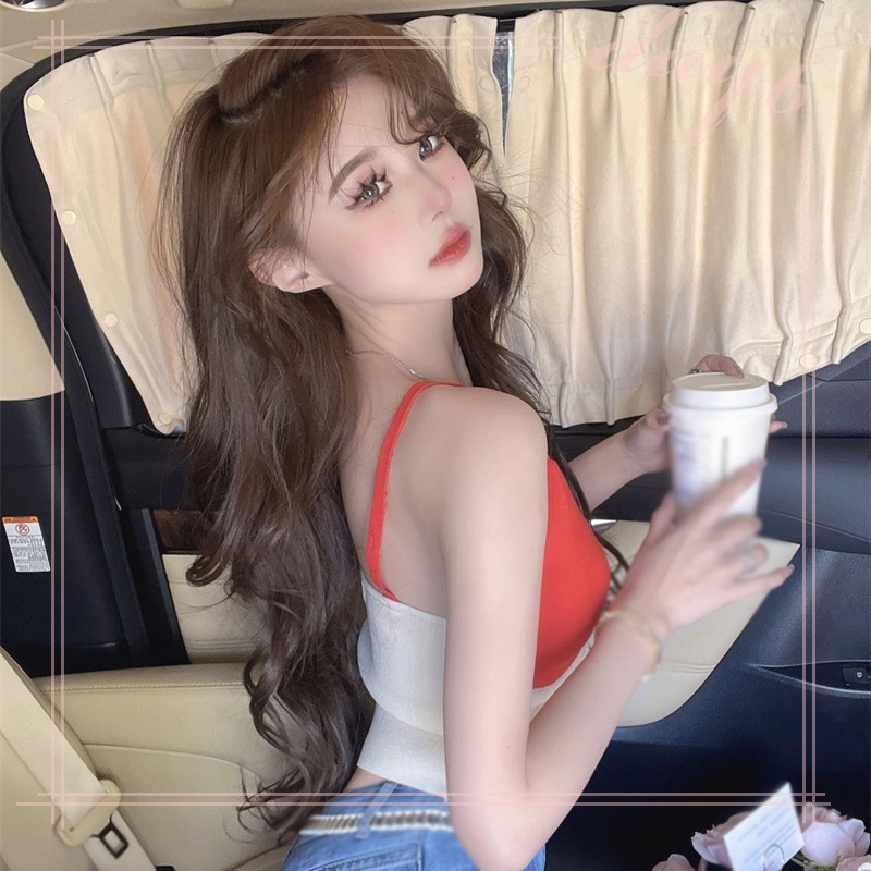 Áo Dệt Kim Sát Nách Cổ Chữ V Thời Trang Mùa Hè Phong Cách Hàn Quốc Cho Nữ