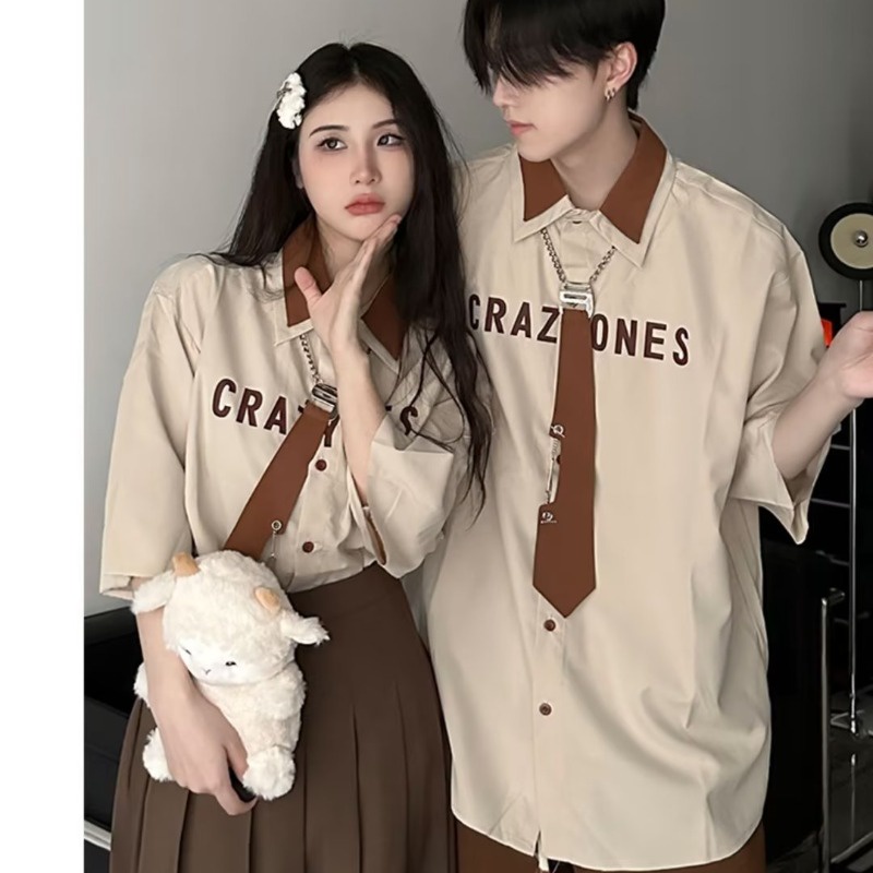 Áo sơ mi LIVE GREAT tay ngắn dáng rộng thời trang cho cặp đôi