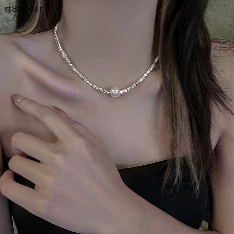 Rt Vòng Cổ Choker Màu Bạc Đính Ngọc Trai Lấp Lánh Thời Trang Cho Nữ