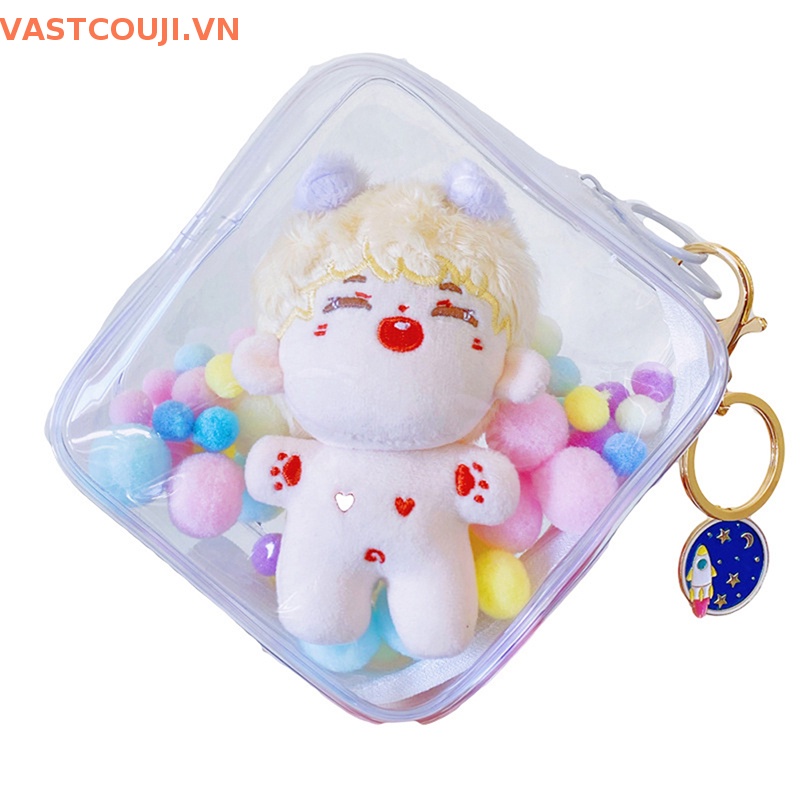 Túi Đựng Đồ Chơi Búp Bê VASTJI Mini Hình Vuông Trong Suốt Phối Bóng Lông Dễ Thương
