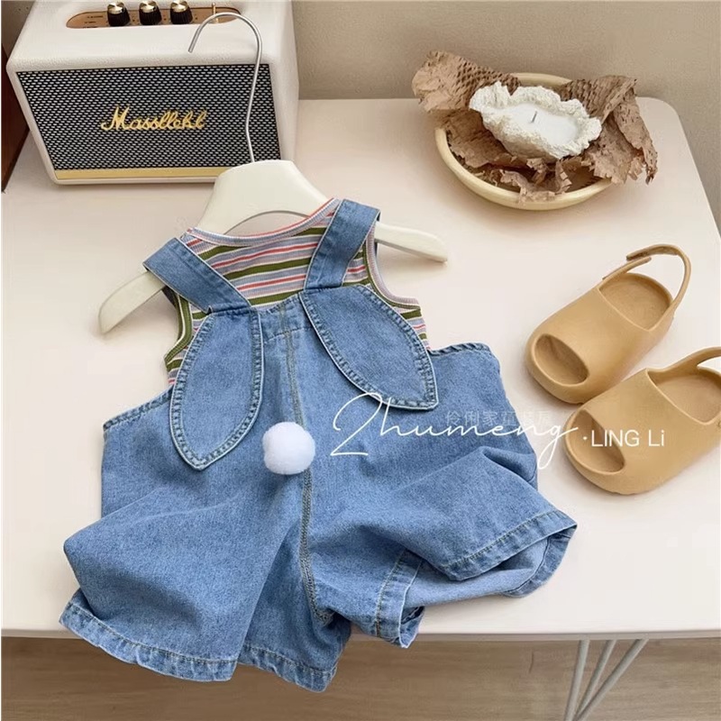 Quần Yếm Jeans Ngắn Thời Trang Mùa Hè Hàn Quốc Cho Bé Gái 2-7 Tuổi
