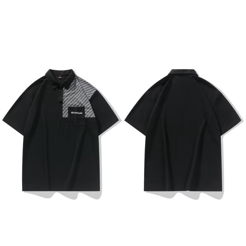 Áo polo Màu Đen Tay Ngắn Dáng Rộng Có Size Lớn XXL-8XL Dành Cho Nam Giới
