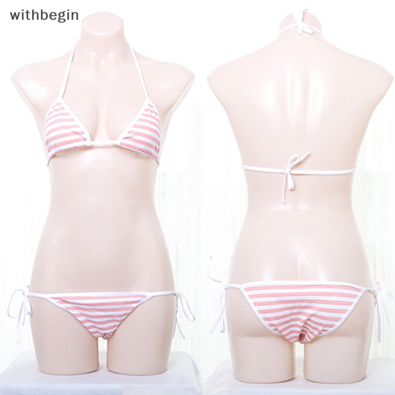 Bộ Đồ Bơi Bikini Họa Tiết Kẻ Sọc Ngọt Ngào Phong Cách Lolita Nhật Bản