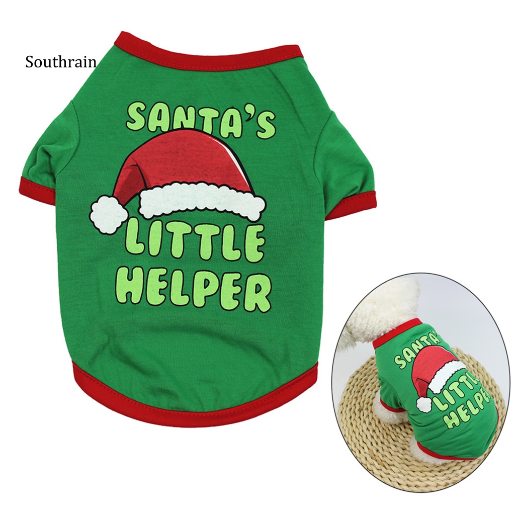 Áo Thun In Họa Tiết Giáng Sinh Màu Xanh Lá Thời Trang Mùa Hè Cho Cún Cưng