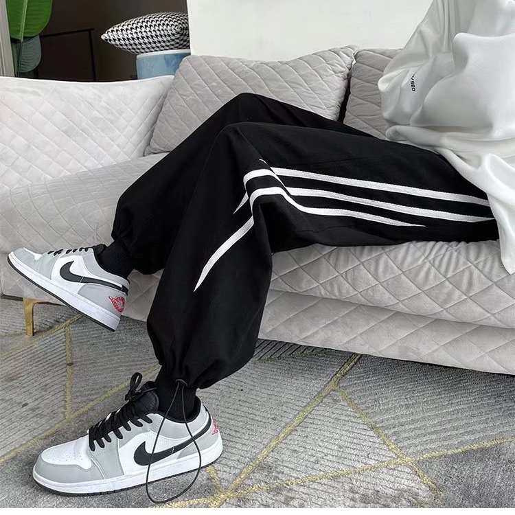 Quần Thể Thao Kẻ Sọc Dáng Rộng Phong Cách Đường Phố Mùa Hè Unisex
