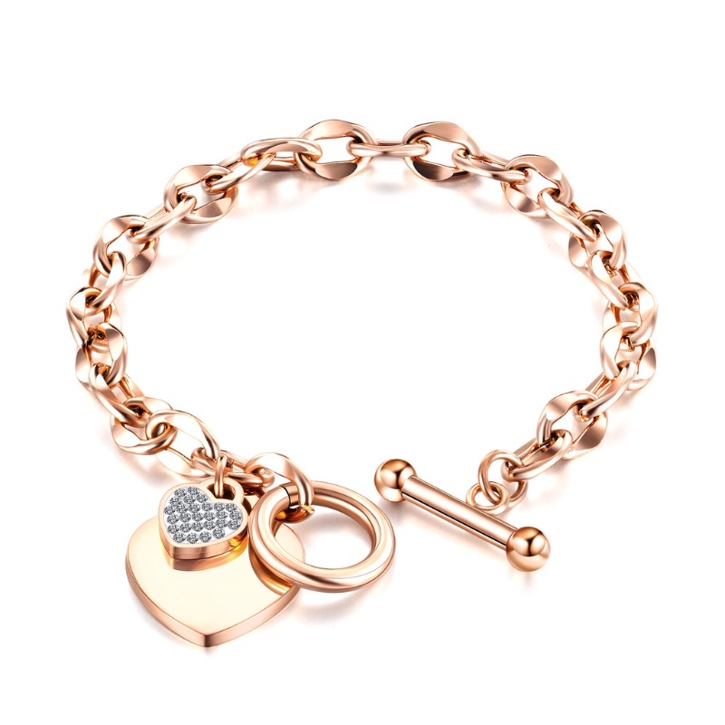 Vòng Tay Thép Titan Mạ Vàng 18K Đính Đá Hình Trái Tim Thời Trang Cao Cấp Dễ Phối Đồ Cho Nữ