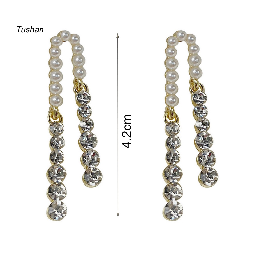 1 Đôi Bông Tai Dáng Dài Đính Ngọc Trai Nhân Tạo Thời Trang