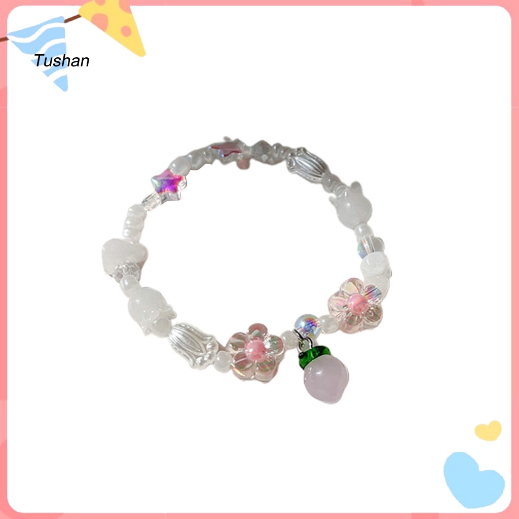 [Ts] Vòng Tay Hạt Xỏ Hình Hoa Tráng Men Chống Phai Màu Có Charms Quà Tặng Sinh Nhật Mùa Hè Cho Nữ