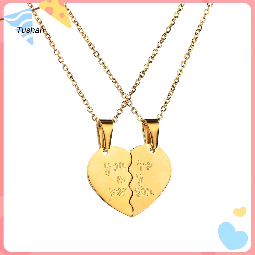 Set 2 Vòng cổ Mặt Ghép Hình Trái Tim Cho Cặp Đôi