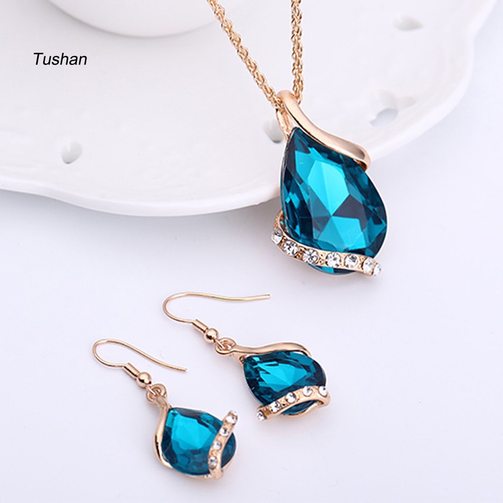 Set 3 Vòng cổ Và Đôi Khuyên Tai Đính Đá Thời Trang Thanh Lịch Dành Cho Nữ