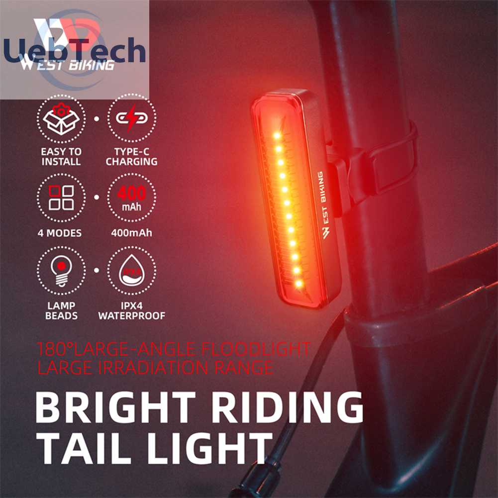 Đèn Hậu Chống Thấm Nước 30LM 400mAh Type-C USB Có Thể Sạc Lại Dành Cho Xe Đạp