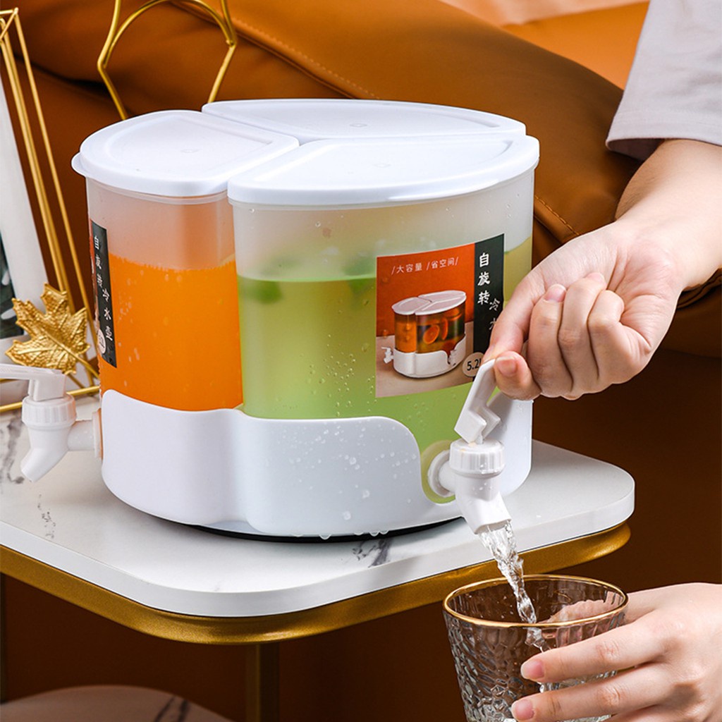Bình đựng nước 3 ngăn bằng nhựa có vòi kèm đế xoay 360 độ tiện dụng - Bình đựng nước cao cấp 5,2 l tháo lắp đa năng