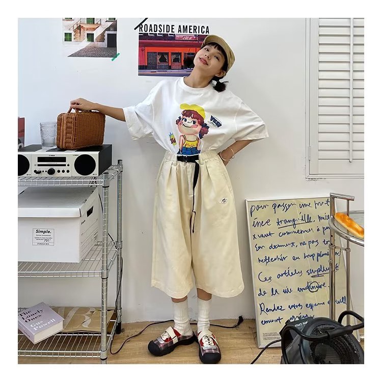 Quần Lửng Dáng Rộng Lưng Thun Phong Cách Retro Mỹ Hàng Mới 2023 Dành Cho Bạn Nữ Mặc Mùa Hè