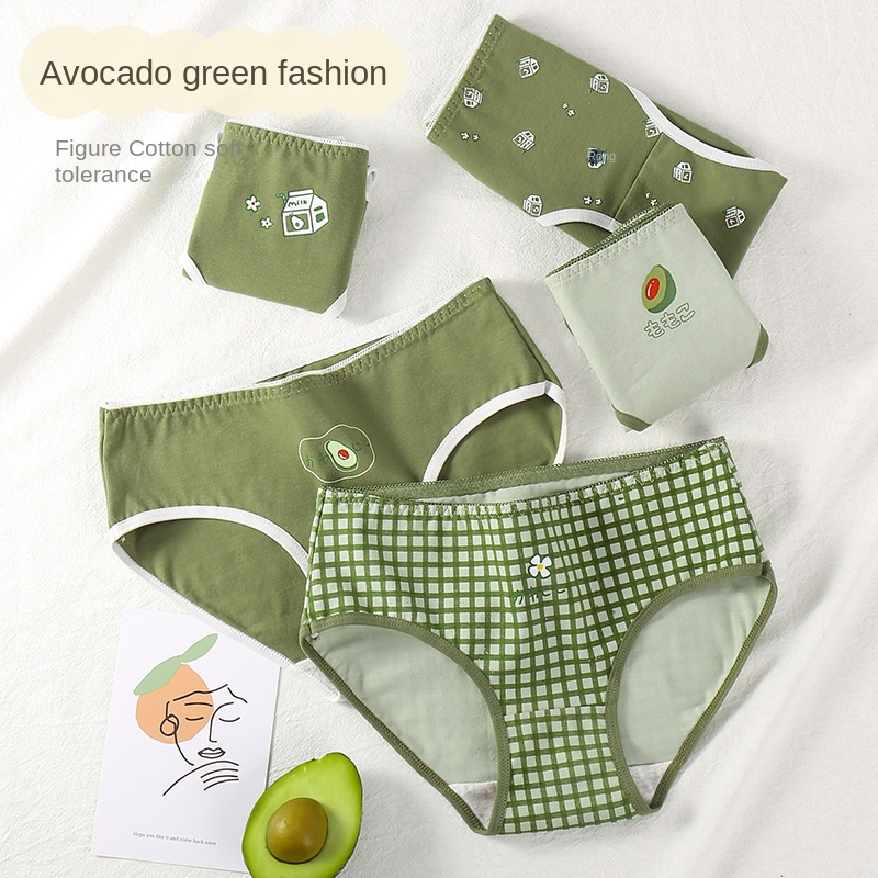 Quần Lót Đáy Cotton Màu Xanh Lá Sữa Bơ Tươi Mới Đơn Giản Phong Cách Nhật Bản Đáy Giữa Eo Cho Nữ Sinh