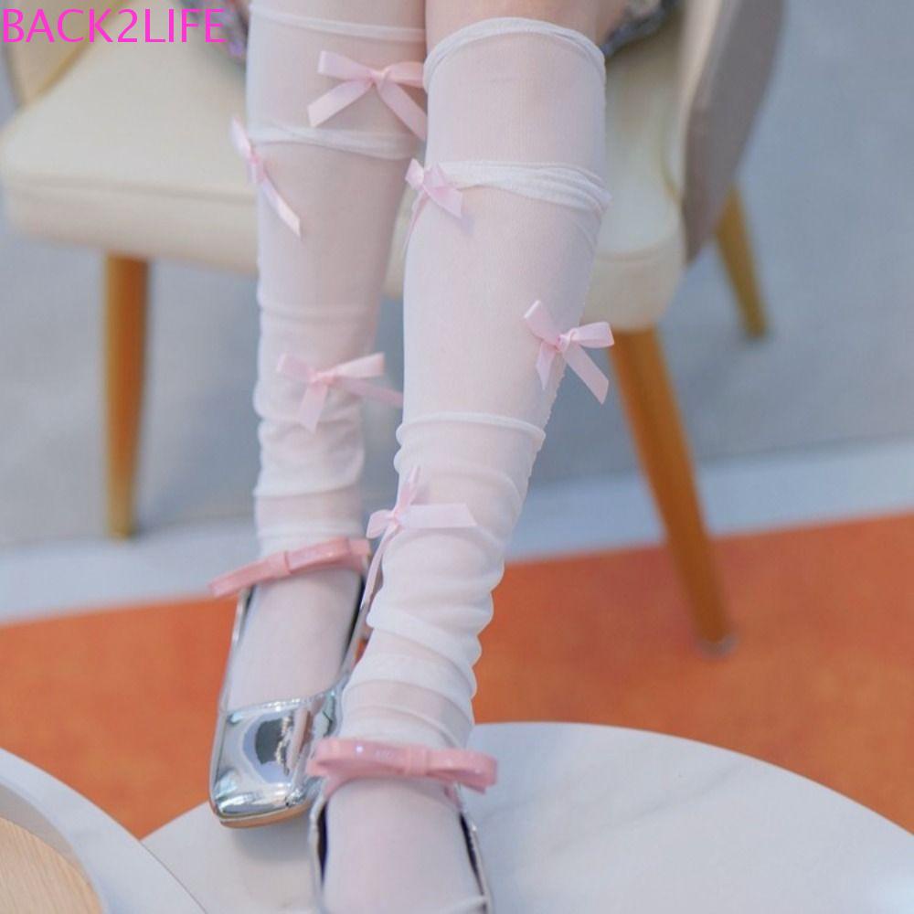 Vớ Múa Ba Lê Mềm Mỏng Màu Trơn Đính Nơ Ruy Băng Tươi Tắn Harajuku Đáng Yêu Dành Cho Bạn Nữ Y2K BACK2LIFE