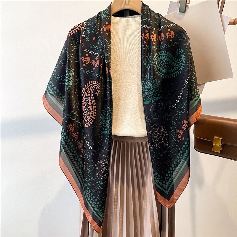 Khăn Choàng Vuông 110cm Bằng Satin Thời Trang Mùa Hè Dễ Phối Đồ