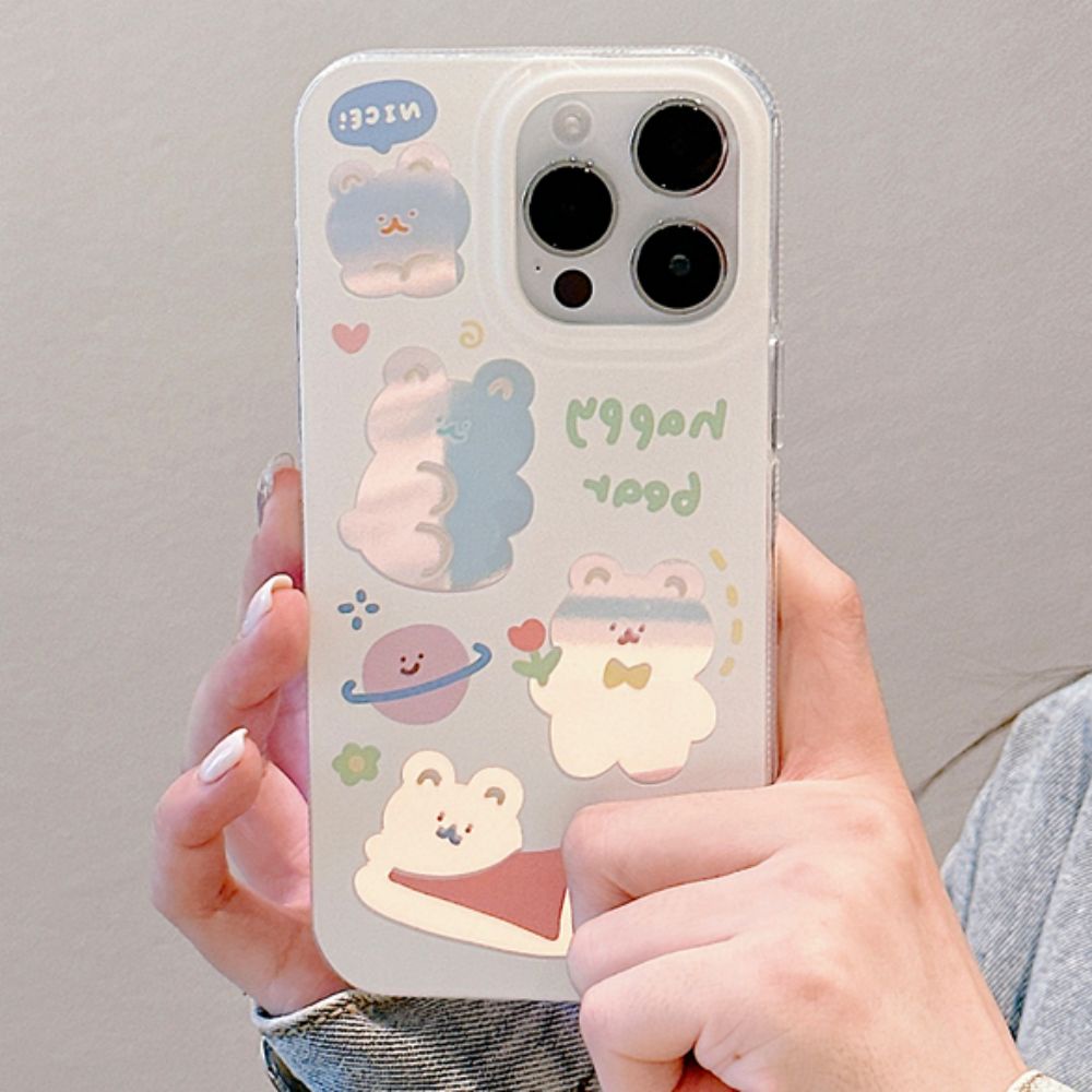 Ốp Điện Thoại TPU Dẻo Màu Laser Họa Tiết Hoạt Hình Chú Gấu Dễ Thương Chống Trượt Cho IPhone 11 IPhone 14 13 12 Pro Max