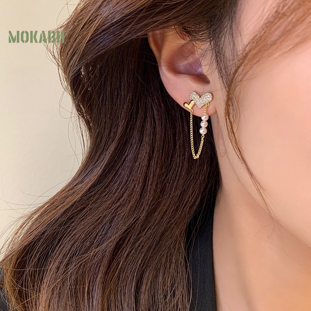 1 Đôi Bông Tai Hình Trái Tim Đính Ngọc Trai Nhân Tạo Thời Trang Dành Cho Nữ