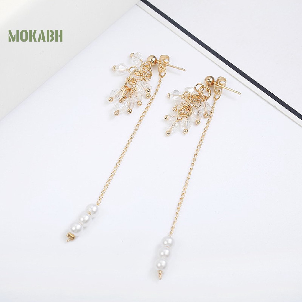 1 Đôi Bông Tai Dáng Dài Đính Ngọc Trai Nhân Tạo Phối Tua Rua Thời Trang