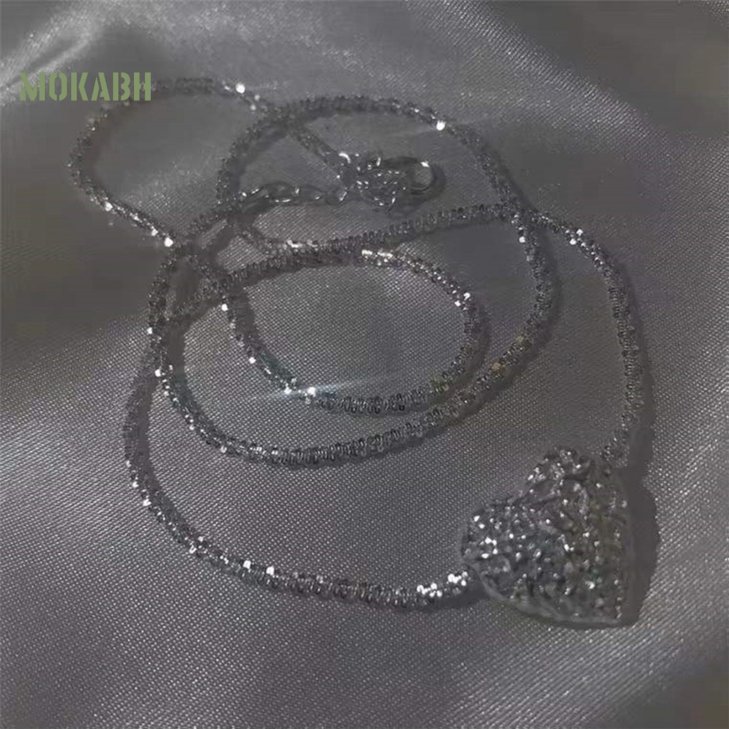 Vòng cổ Mặt Hình Trái Tim Màu Bạc Lấp Lánh Thời Trang Cho Nữ