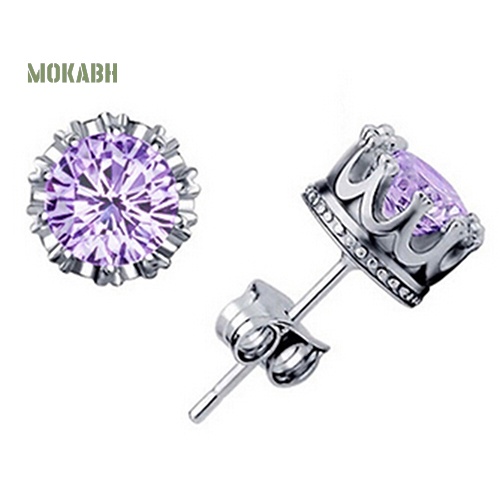 Bông Tai Mạ Bạc Hình Vương Miện Đính Đá Thanh Lịch Thời Trang Cho Nữ