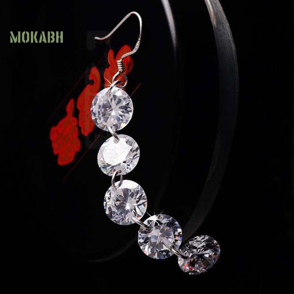 Bông Tai Dáng Dài Đính Đá Zircon Thời Trang Sang Trọng Cho Nữ