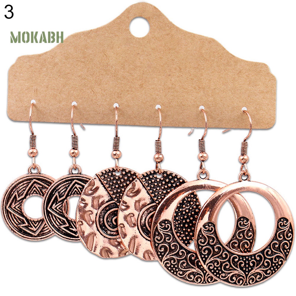 Set 3 Đôi Khuyên Tai Tròn Gắn Lông Vũ Phong Cách Boho