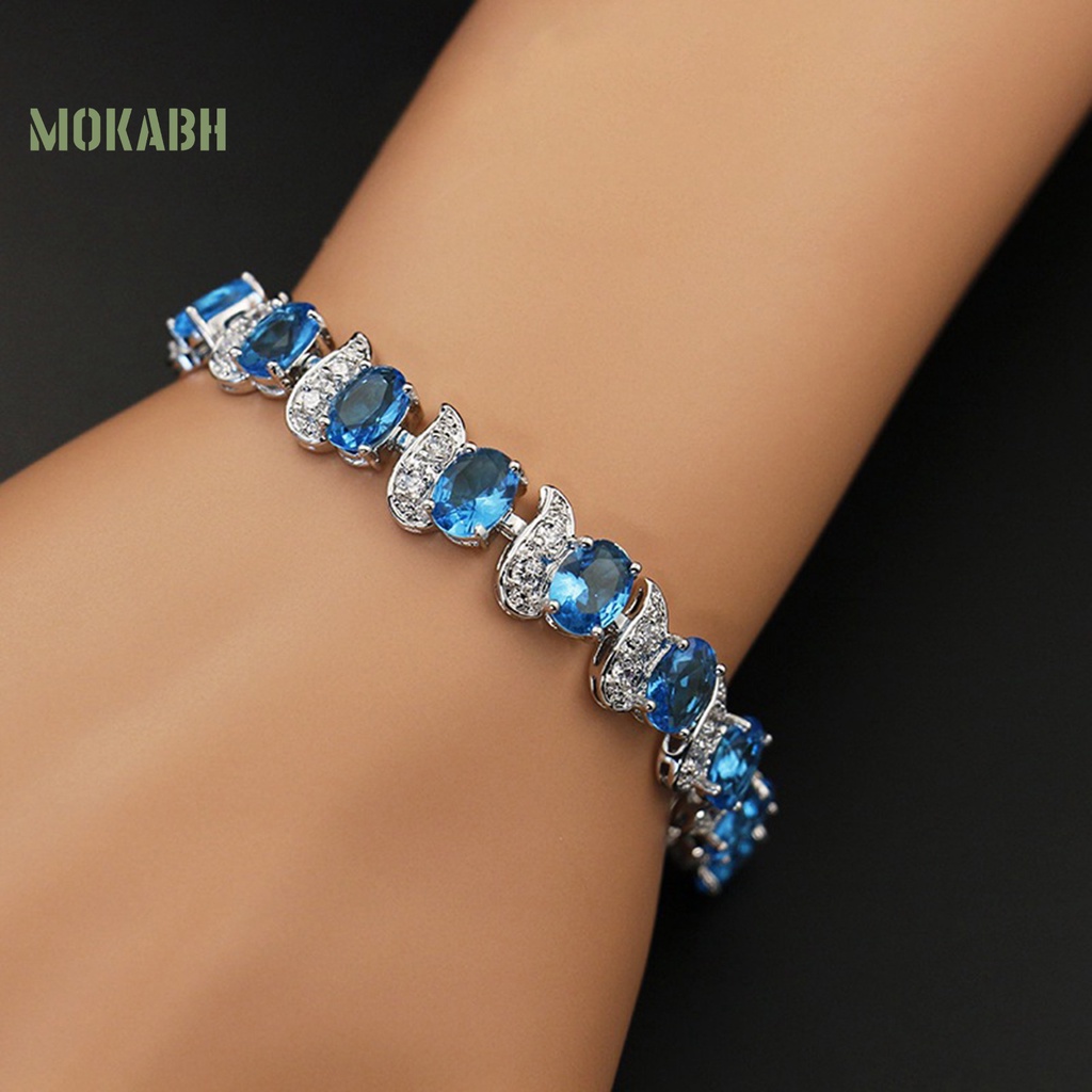 Vòng Tay Hình Chiếc Lá Đính Đá Màu Xanh Dương Thanh Lịch Tùy Chỉnh Thời Trang Cho Nữ