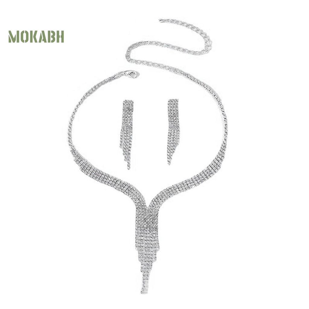 1 Bộ Vòng cổ Và Bông Tai Dài Tua Rua Đính Kim Cương Giả