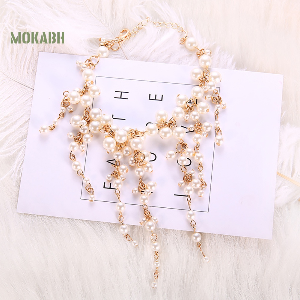 Vòng Tay Chuỗi Hạt Ngọc Trai Nhân Tạo Phối Tua Rua Thời Trang Cho Nữ