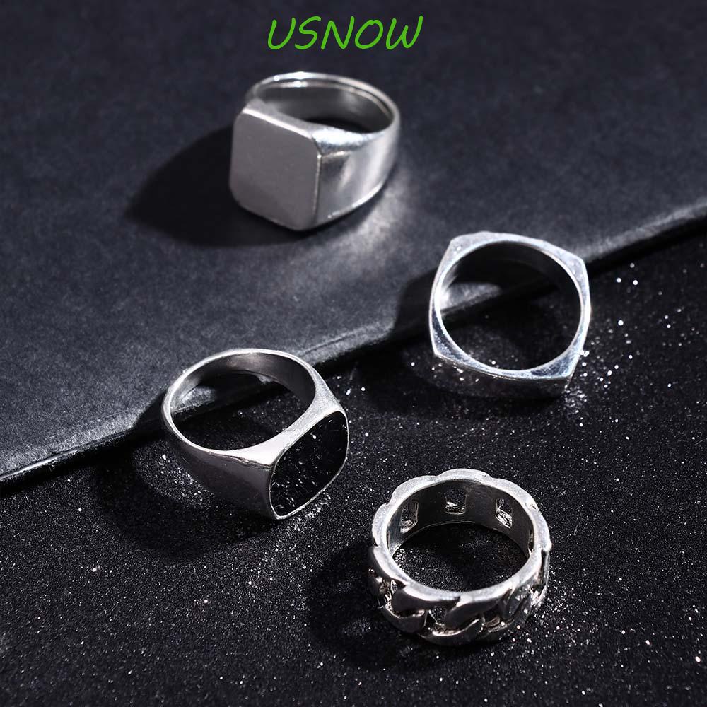 Bộ Nhẫn Họa Tiết Bướm / Gấu Phối Dây Xích Đơn Giản Thời Trang Cho Nam Và Nữ