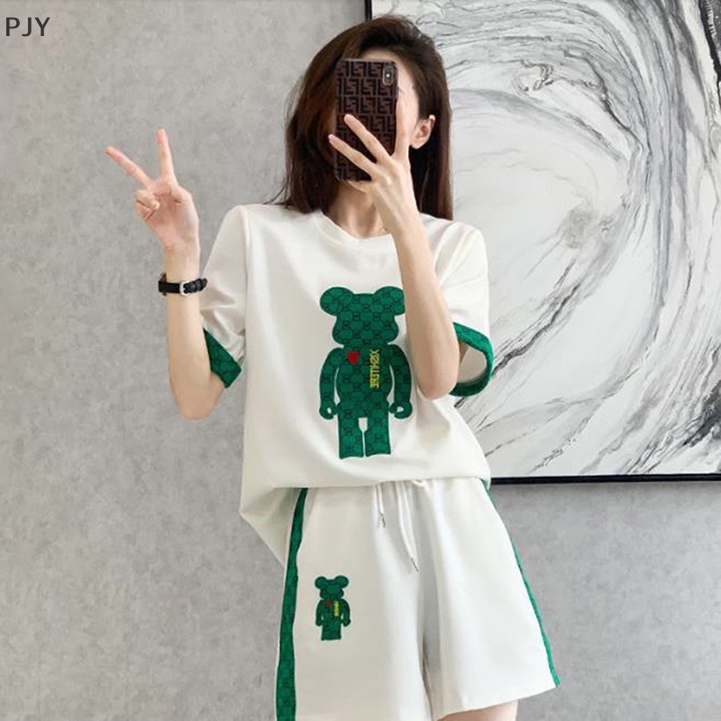 Bộ Đồ Thể Thao Áo Thun Tay Ngắn Phối Quần Short Thời Trang Mùa Hè Cho Nữ