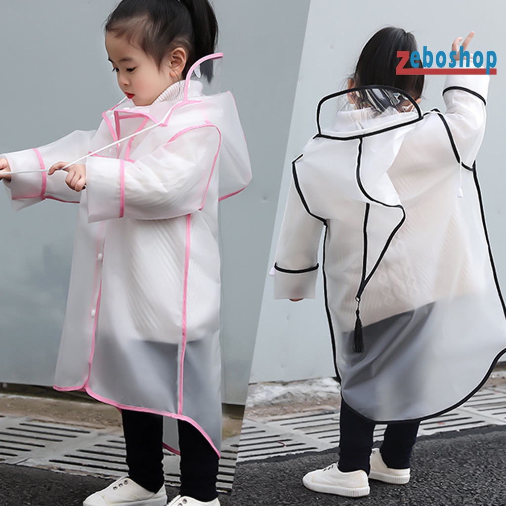 Áo Mưa EVA Trong Suốt Chống Thấm Nước Có Mũ Trùm Phối Dây Rút Tiện Lợi Dành Cho Bé