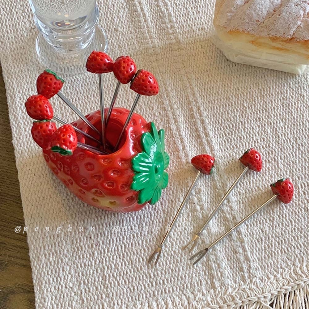 Nĩa Ăn Trái Cây Bằng Thép Không Gỉ Hình Quả Dâu Dễ Thương