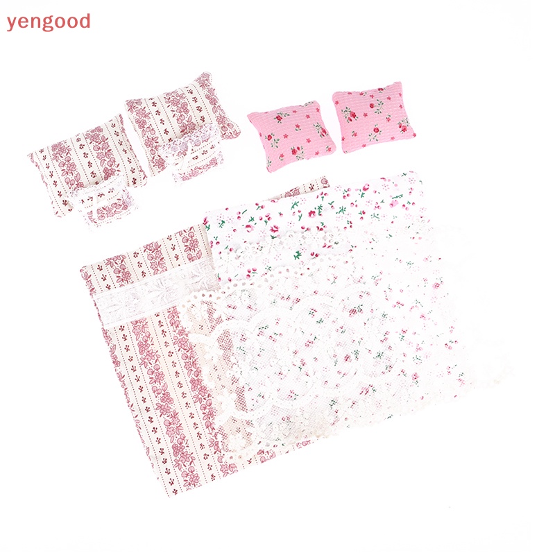 1 Bộ Chăn Ga Và Vỏ Gối Phối Ren Xinh Xắn Cho Nhà Búp Bê Tỉ Lệ 1: 12