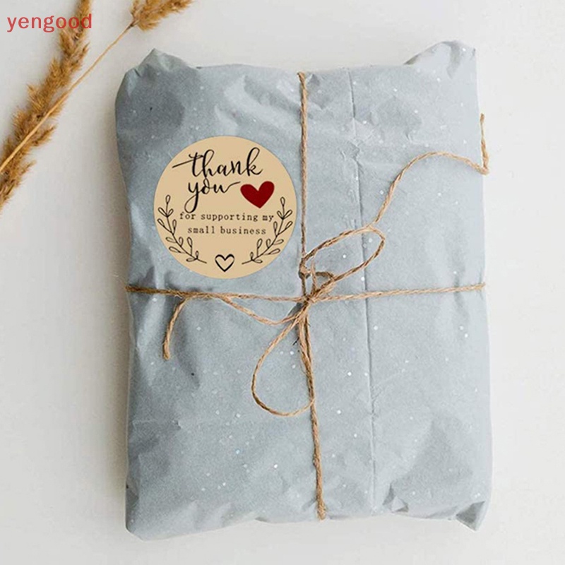 Set 500 Miếng Dán Giấy Kraft Hình Tròn In Chữ Thank you Trang Trí Đồ Thủ Công