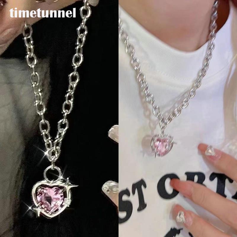 Bộ Vòng cổ + Bông Tai Hình Trái Tim Màu Hồng Phong Cách Harajuku Thời Trang Ngọt Ngào Cho Nữ Y2K timetunnel